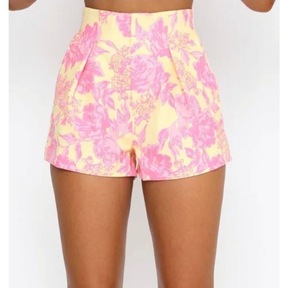 White Fox Boutique Sunshine On My Mind Shorts Summer Blossom Pink & Yellow XL